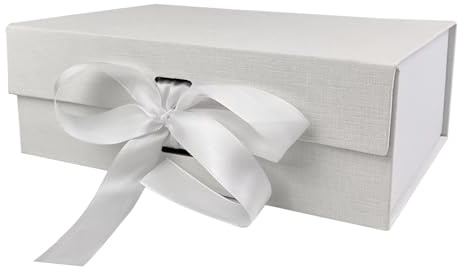 VELLUSTRA Geschenkbox mit Deckel, Magnetisch Faltbar Geschenkverpackung Box, Geschenkkarton Perfekt für Hochzeit, Geburtstag, Weihnachten, Valentinstag, Jubiläum (Weiß, 33 x 23 x 10.5cm)