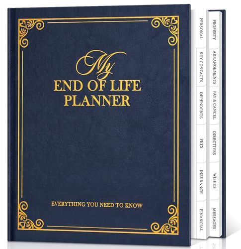 Lanpn Pianificatore di Fine Vita con Schede – My End of Life Planner, Diario Guidato Ultime Volontà, Agenda Pianificazione Funeraria, Organizzatore Successione Informazioni Personali, Blu, Inglese