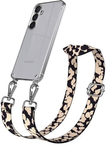 EAZY CASE Handykette - Verstellbares Taschenband kompatibel mit Galaxy S25, Schulterriemen, Handykordel mit Silikon Hülle, Umhängetasche, Taupe Camouflage Silber