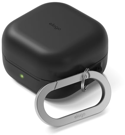elago Silicone Case with Carabiner for Galaxy Buds 4 Pro & Galaxy Buds 4 | Premium Silicone Cover with Carabiner, Full Protection, Wireless Charging, Headphone Accessories, Unisex (Black)