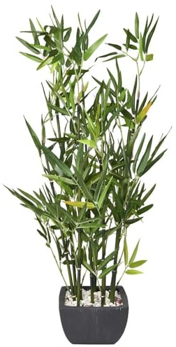 wilko Artificial Bamboo in Pot, Green, 76cm, Pebbles, Black Terracotta Pot, Indoor, Easy to Maintain