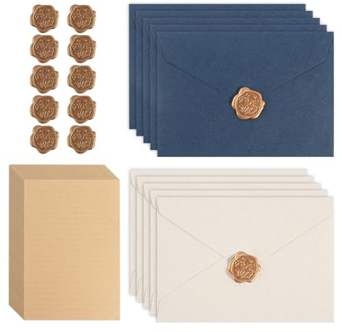Briefpapier mit Umschlag 35 Stück Briefpapier Set mit 10 Umschläge und 10 Wachssiegel Selbstklebend und 15 A5 Briefpapier Vintage Papier Liebesbrief für Geburtstag Hochzeits Einladung