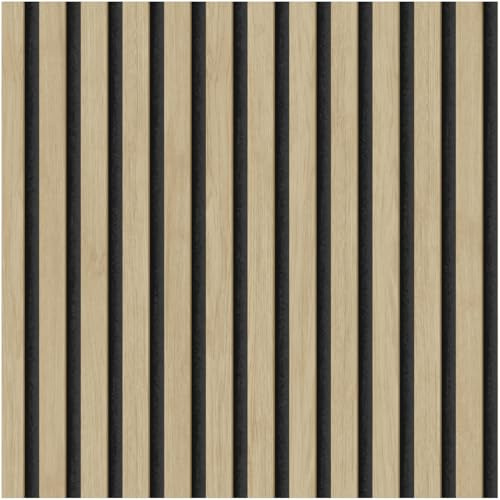 Wood Slat Wallpaper Acoustic Wood Panel Effect Natural Oak & Black Vertical Design Modern Textured Look Feature Wall Paste The Wall Home Decor for Living Room Bedroom Office