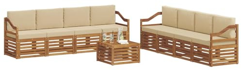 vidaXL Sofagarnituren 9 pcs Natur und Beige Massivholz Akazie, Garten, modernes, langlebiges Outdoor-Sofa, Eckmöbel für Terrasse und Lounge, gemütliche Sitzgruppe