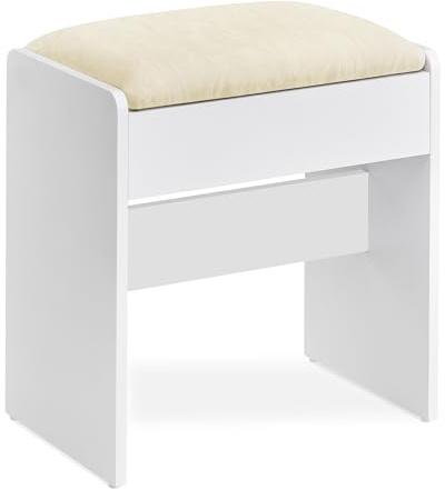 VASAGLE Hocker Schminktisch, gepolstert, Makeup-Hocker aus Samt | Mit rutschfesten Fußpads, für verschiedene Räume, moderner Stil, Cremeweiss-Wolkenweiss, KAILYN Kollektion RDS001WD01