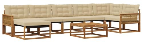 vidaXL Outdoor-Sofagarnitur 8 pcs Natur und Beige Massivholz Akazie, Robustes, modernes Outdoor-Sofa-Set, Gartenmöbel zum Entspannen, wetterfeste Lounge, ergonomische Sitze