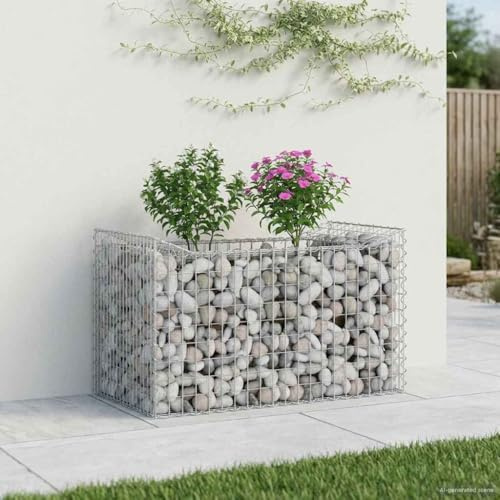 zylophax Gabionen-Hochbeet Silber verzinkter Stahl 50 x 100 x 60 cm robustes Zaun Feld Element Garten Sichtschutz Gitter Matte Doppelstab Maschendraht Metall Palisade Trennwand Terrasse Abgrenzung