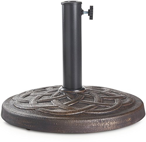 VonHaus Parasol Base 9kg – Umbrella Stand for Outdoor, Garden, Patio – Heavy Duty Parasol Holder Comes with Tightening Screw – Round Shape, Durable Polyresin, Brushed Bronze Effect – H31 x D42cm