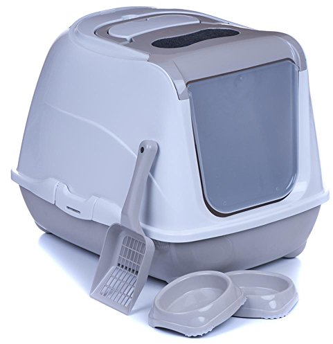 Katzentoilette Flip Jumbo warmgrau + Jumbo Streuschaufel + 2 Näpfe