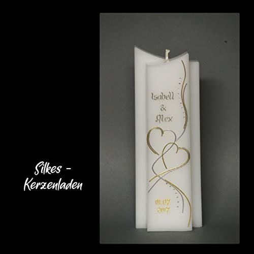 edle Hochzeitskerze mit Steinen - in Sonderform -Bicolor- ; inkl. Beschriftung ! I-20