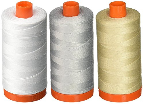 3-Pack - Aurifil 50WT - White + Dove + Light Beige, Solid - Mako Cotton Thread - 1422Yds Each