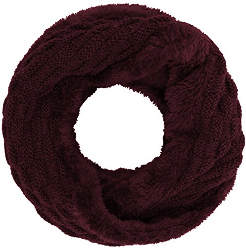 Compagno Damen Winterschal gefüttert Strickschal Winter Loopschal Damen-Schal Teddy-Futter Strick Loop, SCHAL Farbe:Weinrot