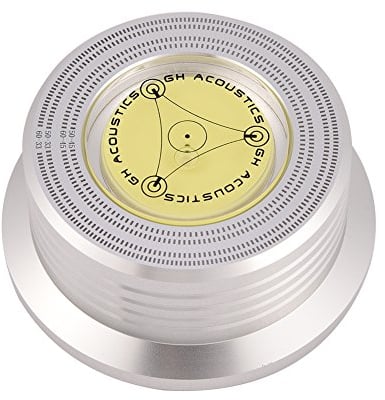 ASHATA Record Weight Stabilizer,50/ 60Hz Bubble Level Speed Detection Turntable LP Disc Record Stabilizer Clamp (Silver)