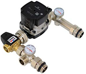 ESBE Série VTA322 Kvs 1,6 Kit de vanne thermostatique + Grundfos UPM3 AUTO L 25-70 130 ZZZ Pompe de chauffage - Raccord 1 - Jusqu'à 125 m²