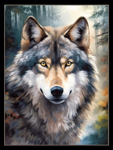 Eiflow Diamant-Malerei-Set zum Selbermachen für Erwachsene, Wolf, 5D-Tier-Diamant-Malerei, runder Bohrer (30,5 x 40,6 cm)