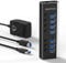 RSHTECH Hub USB 3.0 a 7 Porte in Alluminio con Alimentatore 24W(12V/2A), 7 Porte USB 3.0, per La Ricarica e il Trasferimento Dati, con Singolo Interruttore on/off e LED (RSH-A37S)