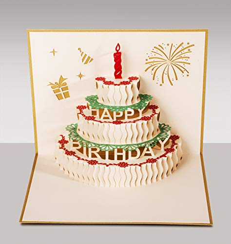 Pop Up Karte mit Geburtstagskuchen,3D Geburtstagskarte,Happy Birthday Karte mit Umschlag