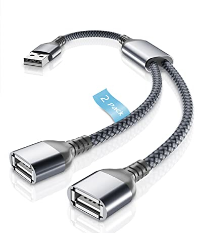 Basesailor Cable Splitter Y 0.3M 2-Pack, A 1 Macho a 2 Hembra Extensión Alargador, Doble Puerto Multi Hub Cargador Datos Adaptador Conector para Ordenador