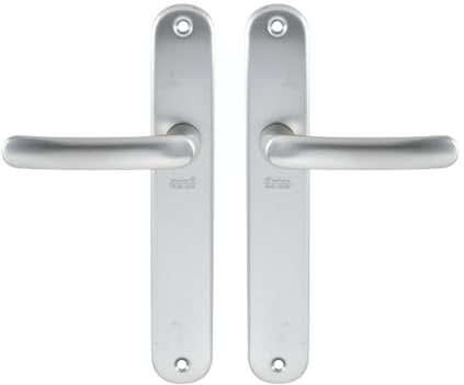 Vachette Set de Poignée de Porte sur Grande Plaque - Version Bec de Cane Porte Cuisine/Salon, Entraxe 195 mm - Système de Pose Facile - en Aluminium Résistant - Finition Argent - Garantie 2 Ans