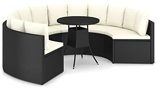vidaXL Gartensofa Set 7-TLG. mit Auflagen Fächerförmiges Design Gartenmöbel Garten Garnitur Sitzgruppe Sitzgarnitur Sofa Gartenset Poly Rattan Schwarz
