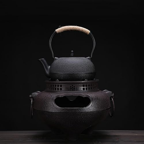 LKYU Large Cast Iron Charcoal Fireplace Stove Kettle - 2.5L - Ghost Foil Set - Manual, Charcoal-Powered