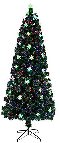 7FT 210cm Led Fibra óptica Árbol De Navidad,290 Ramas Pino De Navidad Artificial con Copo De Nieve Luz & Soporte Metálico-