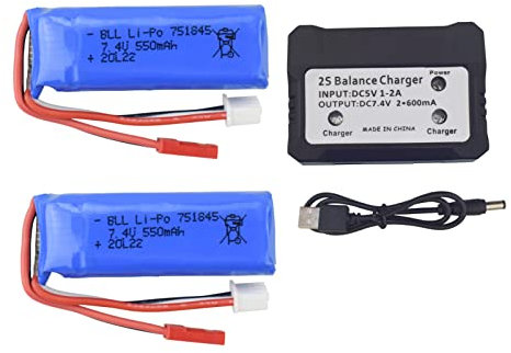 2PCS 7.4V 450mAh Lithium Batterie mit 2 in 1 Ladegerät für WLTOYS P929 P939 K979 K989 K999 K969 High Speed RC Autobatterie 4WD Drift Alloy Dirt Bike Teile
