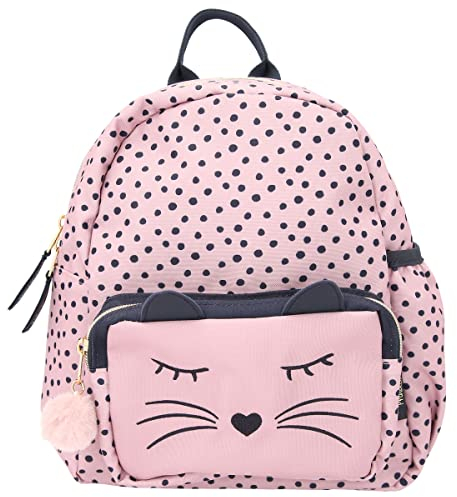 Depesche 11915 Princess Mimi-Rucksack in hellem Rosa, Punkte-Muster, einem Katzen-Gesicht und kleinen Öhrchen, Daypack mit Hauptfach, Fronttasche, gepolsterten Trägern und einem Plüsch-Anhänger