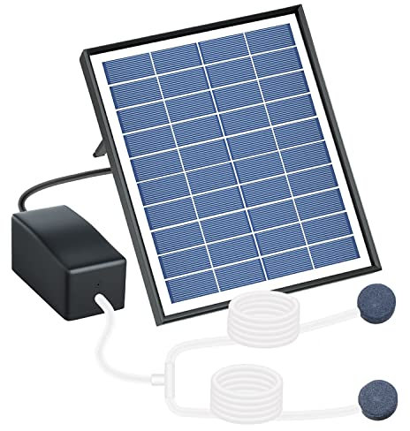 Solar Air Pump Aerator for Fish Pond 6W ,10 ft Cable 8.2 ft Hose, 13 GPH, 2 Bubble Stones, 7.1 x 11 in Solar Panel, Solar Powered Oxygenator for koi Pond, Backyard Decoration, Aquarium