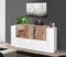 möbelando Sideboard Kommode Highboard Beistellschrank Anrichte Schrank Catania II Weiß Hochglanz/Ahorn Nachbildung