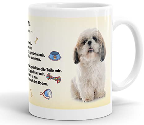 Merchandise for Fans Becher aus Keramik - 330 ml Motiv: Shih Tzu Hund mit Spruch Eigentumsrechte (02)