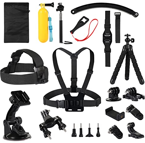 Kuptone Zubehör Kit für GoPro Hero 11 10 9 8 7 6 5 4 Max, GoPro Fusion, Insta360,DJI Osmo Action/Action 2, AKASO, Head Chest Wrist Strap+ Bike Mount+Saugnapf+ Floating Grip Bundle Set