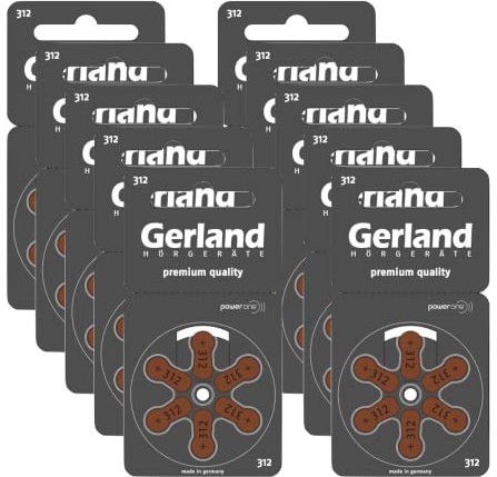 Gerland Hörgerätebatterien Evolution Typ 312 Braun - Zink-Luft Batterien für Hörgeräte - PR41 P312 ZL3-1,45 V - Made in Germany - 60 Stück im Sparpack