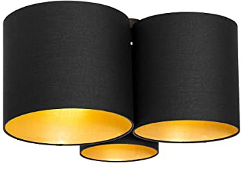 QAZQA - Modern Deckenleuchte I Deckenlampe I Lampe I Leuchte schwarz mit Gold I Messingener Innenausstattung 3-flammig - MultiDrum mit Schirm I Wohnzimmer I Schlafzimmer - Textil Rund - LED geeignet E