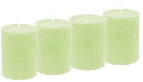 ZauberDeko 4 Rustic Stumpenkerzen Grün Softgrün Tischdeko Adventskranz Ø 6cm H 8cm