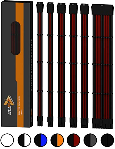 dcl24.de 30CM Sleeved Cable PC Extension Kit Schwarz-Rot für Netzteil, GPU/CPU, PSU Cable Extensions mit Kabelkämmen, gesleevte Kabel PC Cable mod Kit