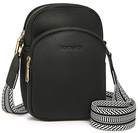 BOSTANTEN Handy Umhängetasche Damen, Handytasche zum Umhängen Leder, Handytasche mit Geldbörse zum Umhängen, Handtasche damen umhängetasche Schwarz