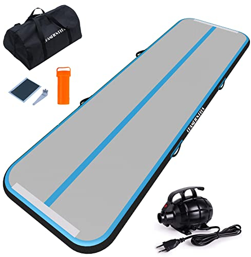 ChampionPlus Aufblasbare Air Matte Track Tumbling Matte 3/4/5/6m Gymnastikmatte Turnmatte mit elektrischer Luftpumpe, Yogamatte, Camping Trainingsmatte, Fitness Yoga Sportmatte(Blau-Schwarz)