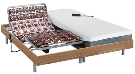 Vente-unique DREAMEA Matratzen elektrischer Lattenrost 2er-Set mit OKIN-Motor - 1 Zone - 2X 70 x 190 cm - Eichefarben - HESIODE III