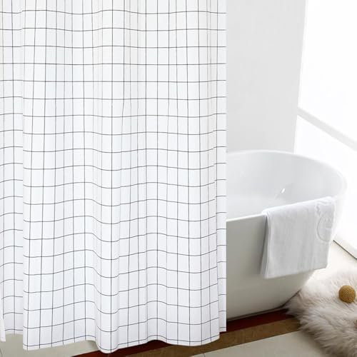 Vllcsla Tende Doccia Antimuffa Resistente per Bagno 180/200/220/240 CM - Black Line Grids Pattern Extra Long PEVA Bagno Doccia Tende Antibatterico 220/240 Goccia (200x240CM)