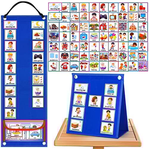 Visual Timetable Children Daily Routine Chart with 86 PECS Cards Now and Next Board for Kids Autism Preschool ADHD ASD for Home School