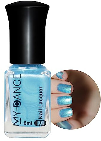 Pearl Nail Polish - Blue Shine Nail Varnish Quick Dry & Long Lasting Formula 6ml Mermaid Effect Nail Polishes for Women Girls Gift Manicure DIY At Home