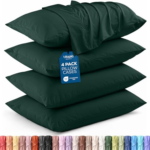 Utopia Bedding Standard Pillow Cases - Pack of 4 - Envelope Closure - Soft Brushed Microfiber Fabric - Shrinkage and Fade Resistant Pillow Covers Standard Size 20 X 26 Inches (Emerald)