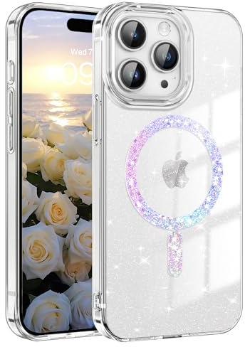 YINLAI für iPhone 15 Pro Hülle Kompatibel mit Magsafe,Handyhülle iPhone 15 Pro Transparent Glitzer Leicht Dünn TPU Bumper PC Schale Cover Case Schutzhülle iPhone 15 Pro 6.1 Zoll,Crystal Klar