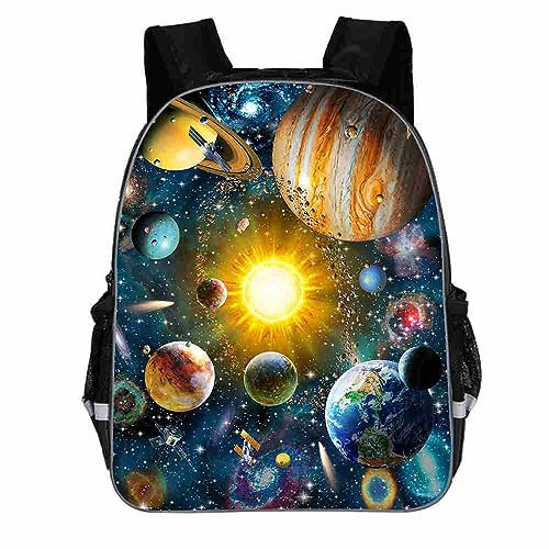 Treer Sac a Dos Enfant, Imprimé Univers 3D Cartable Fille Primaire Cartable Garcon Primaire 10L, Cartable Stitch Oxford Imperméable Cartable pour Garçons Filles (13,Style D)