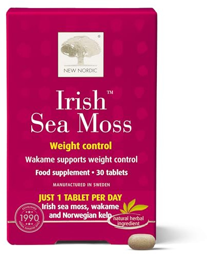 New Nordic Irish Sea Moss Tablets, Thyroid & Immune, Kelp & Wakame, 30 Tabs | Triple algae complex, 100mg sea moss, 200mg Norwegian kelp, fucoxanthin, iodine, prebiotic, weight support, vegan, 30 tablets