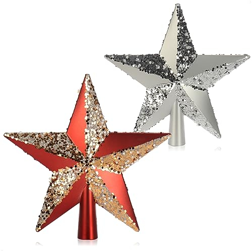 COM-FOUR® 2X Christbaumspitze in Stern-Form - verzierter Stern für die Weihnachtsbaum-Spitze - Weihnachtsbaumschmuck - farbenfroher Christbaum-Schmuck aus Kunststoff