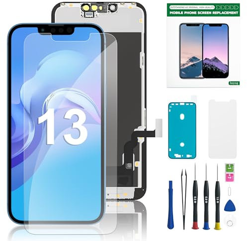 Kit de repuesto de pantalla para iPhone 13, pantalla LCD Full HD de 6.1 pulgadas y digitalizador táctil 3D con herramientas de reparación, protector de pantalla y compatibilidad de tono verdadero