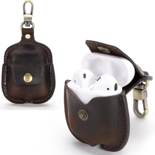 CONTACT'S FAMILY Custodia per AirPods 1a/2a Generazione, Custodia in Pelle per Airpods, Custodia in pelle per Airpod Pro compatibile con AirPod Pro con gancio per chiavi(caffè)