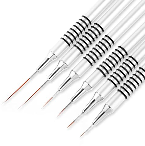 WLLHYF Lot de 6 pinceaux à liner pour nail art - 5/7/9/11/20/25 mm - Outil de dessin de point d'ongle - Polissage du métal - Peinture - Stylos de design d'ongles pour lignes longues - Détails fins -